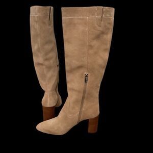 Vince Camuto Casey Boot Knee High Beige Suede Block Heel Size 8, NWT, no box